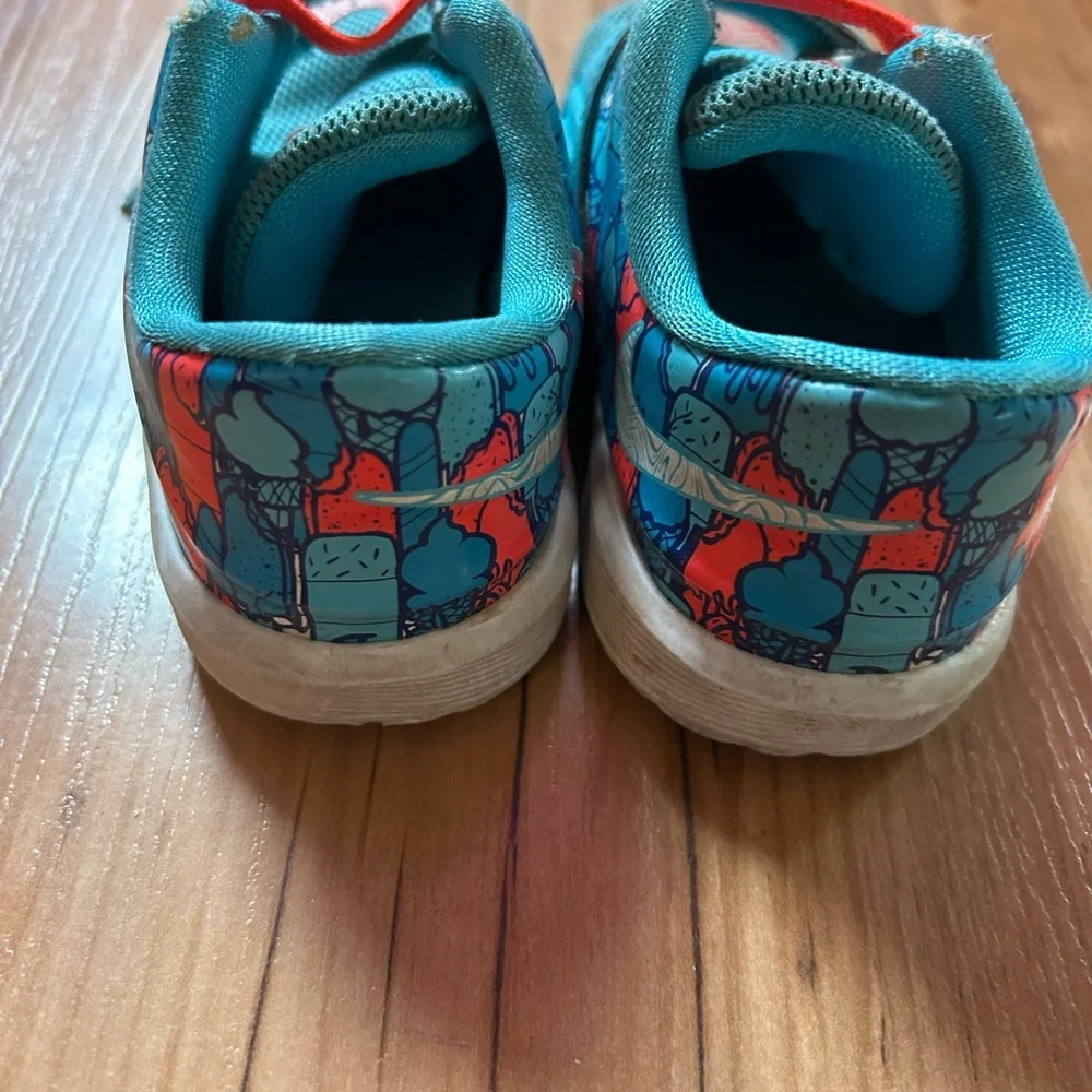 Nike Kids Shoes - Teal & Red 7C KD Ice Cream Cartoon Design Velcro Closure